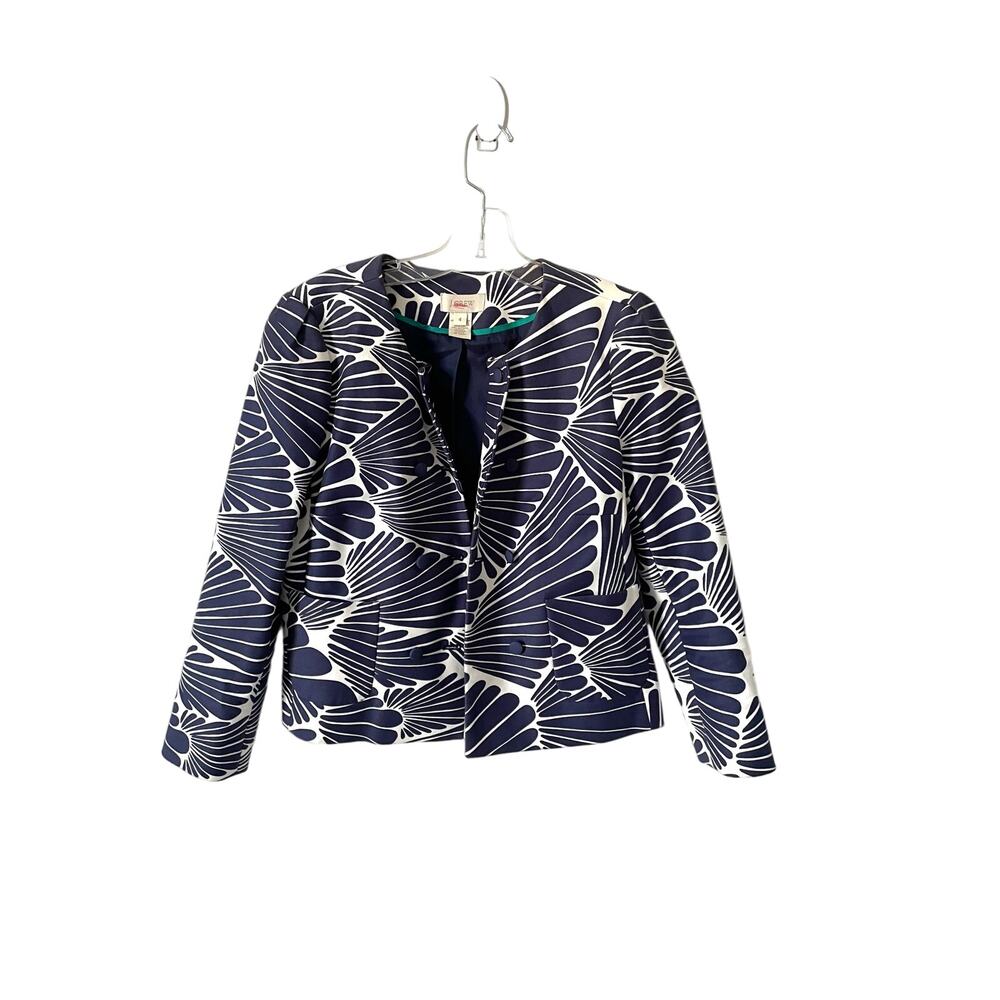 J. Crew Open Front Blazer Blue Cream Size 4